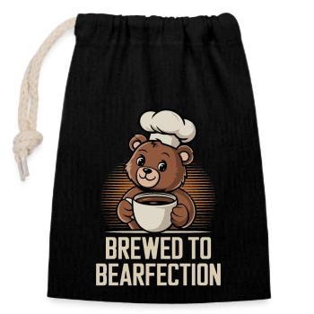 Coffee Lover Bear with Cute Hatter - Closable cotton gift bag (14x20cm) - black - Front