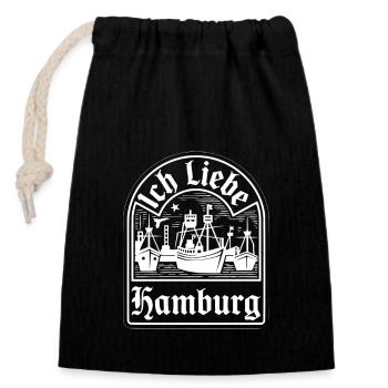 Hamburg - Wahre liebe für meine Heimat Hamburg! - Verschließbarer Geschenkbeutel aus Baumwolle (14x20cm) - Schwarz - Vorne