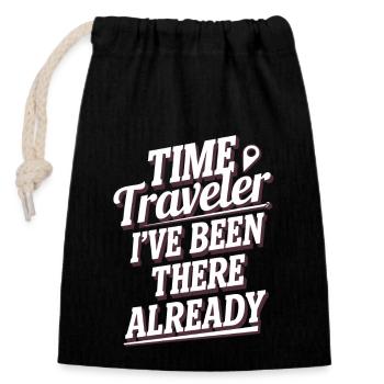 Time travel sci-fi enthusiast and time machine - Closable cotton gift bag (14x20cm) - black - Front