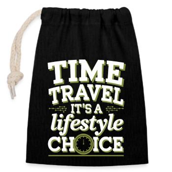 Time travel sci-fi enthusiast and time machine - Closable cotton gift bag (14x20cm) - black - Front