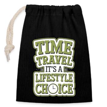 Time travel sci-fi enthusiast and time machine - Closable cotton gift bag (14x20cm) - black - Front