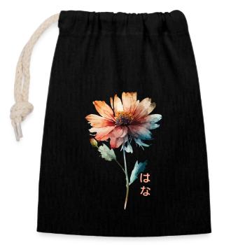 Watercolor Flower with Japanese Text Watercolor - Closable cotton gift bag (14x20cm) - black - Front