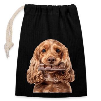 Cocker Spaniel - Sac cadeau en coton avec cordon (14 x 20 cm) - noir - Devant