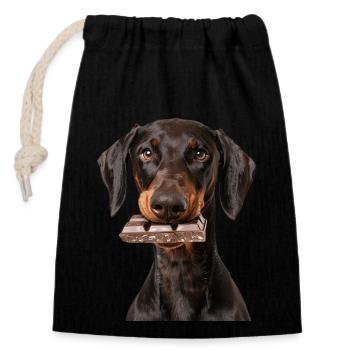 Doberman - Sac cadeau en coton avec cordon (14 x 20 cm) - noir - Devant
