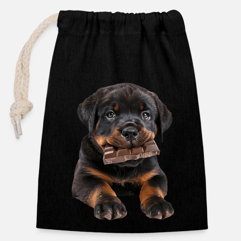 Rottweiler - Sac cadeau en coton avec cordon (14 x 20 cm) - noir