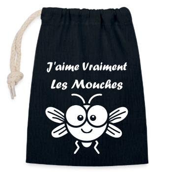 Insecte Citation humour mouche - Sac cadeau en coton avec cordon (14 x 20 cm) - bleu marine - Devant