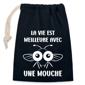 Insecte Citation humour mouche - Sac cadeau en coton avec cordon (14 x 20 cm) - bleu marine - Devant