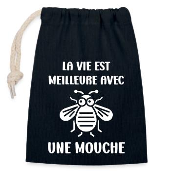 Insecte Citation humour mouche - Sac cadeau en coton avec cordon (14 x 20 cm) - bleu marine - Devant