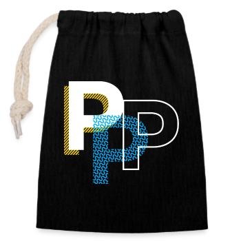 Initial letter P - Closable cotton gift bag (14x20cm) - black - Front
