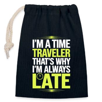Time travel sci-fi enthusiast and time machine - Closable cotton gift bag (14x20cm) - navy - Front