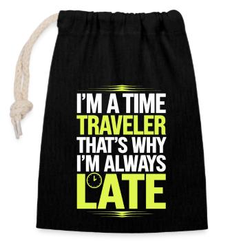 Time travel sci-fi enthusiast and time machine - Closable cotton gift bag (14x20cm) - black - Front