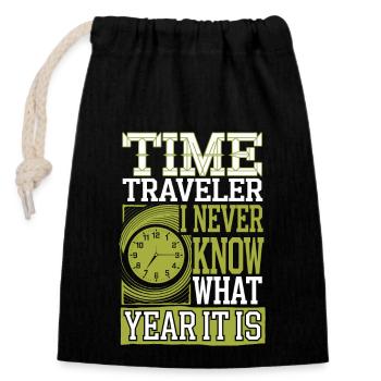 Time travel sci-fi enthusiast and time machine - Closable cotton gift bag (14x20cm) - black - Front