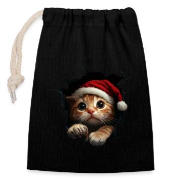 Cat Owner Cats Christmas Christmas Cat - Closable cotton gift bag (14x20cm) - black - Front
