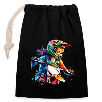 Motocross Women Girls Girl - Closable cotton gift bag (14x20cm) - black - Front