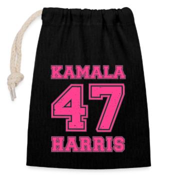 Kamala Harris, 47th President of the USA - Closable cotton gift bag (14x20cm) - black - Front