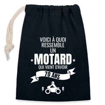 idée cadeau pour un motard humour homme 70 ans - Sac cadeau en coton avec cordon (14 x 20 cm) - bleu marine - Devant