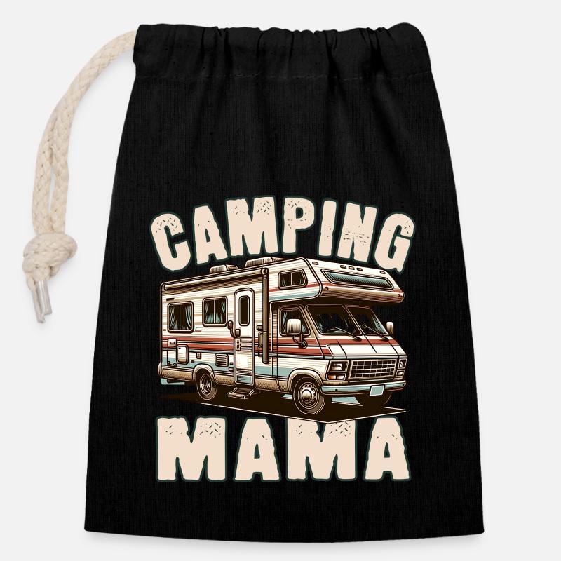 Camping Mama - Verschließbarer Geschenkbeutel aus Baumwolle (14x20cm) - Schwarz