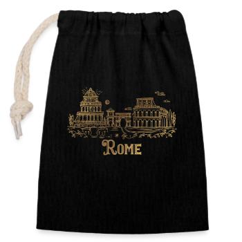 Rome Skyline Illustration Ancient Colosseum and - Closable cotton gift bag (14x20cm) - black - Front