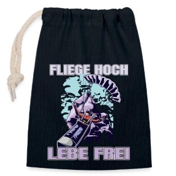 Voler haut, vivre en liberté - Le dicton du parapente - Sac cadeau en coton avec cordon (14 x 20 cm) - bleu marine - Devant