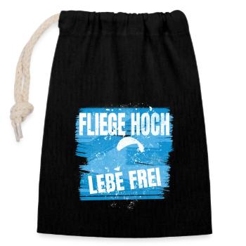Fly High, Live Free - Paragliding Saying - Closable cotton gift bag (14x20cm) - black - Front