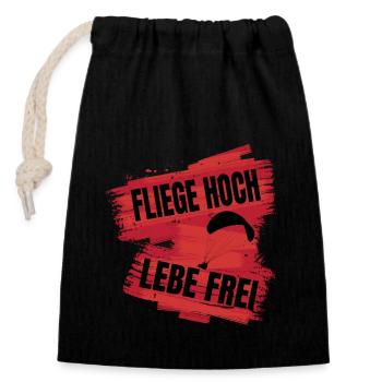 Fly High, Live Free - Paragliding Saying - Closable cotton gift bag (14x20cm) - black - Front