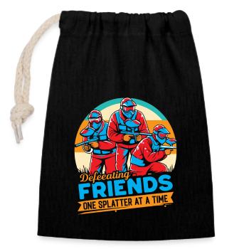 Defeating friends, one splatter at a time. - Closable cotton gift bag (14x20cm) - black - Front