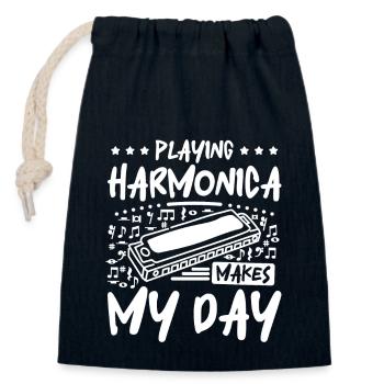 Playing harmonica makes my day - Verschließbarer Geschenkbeutel aus Baumwolle (14x20cm) - Navy - Vorne