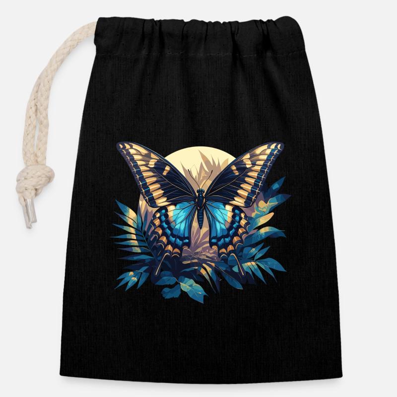 papillon papillons papillon papillon - Sac cadeau en coton avec cordon (14 x 20 cm) - noir