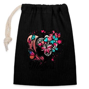 Mother's Day Design Woman Head Silhouette - Closable cotton gift bag (14x20cm) - black - Front