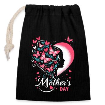 Mother's Day Idea Butterfly Woman Head Silhouette - Closable cotton gift bag (14x20cm) - black - Front