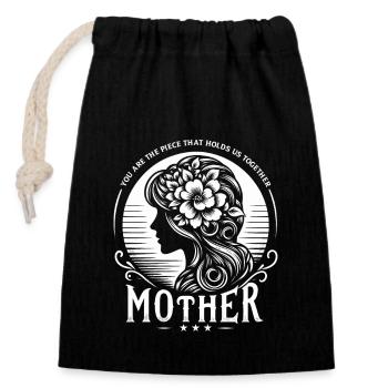 Mère Design Femme Tête Silhouette Avec Fleurs - Sac cadeau en coton avec cordon (14 x 20 cm) - noir - Devant