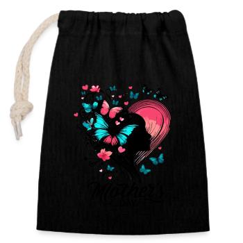 Fête des mères idée papillon femme tête silhouette - Sac cadeau en coton avec cordon (14 x 20 cm) - noir - Devant