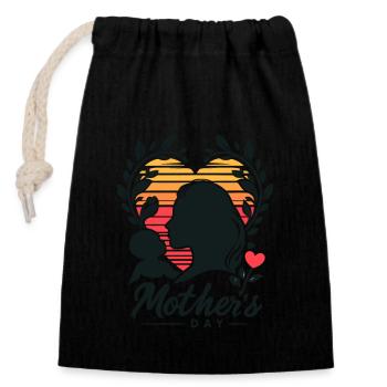 Fête des Mères Design Enfant Coeur Femme Tête Silhouette - Sac cadeau en coton avec cordon (14 x 20 cm) - noir - Devant