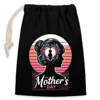 Fête des mères Design Femme Tête Silhouette avec Coeur - Sac cadeau en coton avec cordon (14 x 20 cm) - noir - Devant