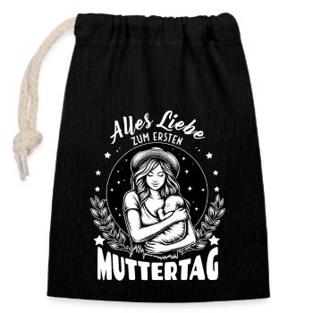 Happy First Mother's Day Mother with Child - Closable cotton gift bag (14x20cm) - black - Front
