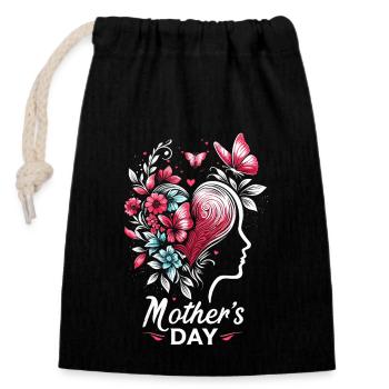 Fête des Mères Design Enfant Coeur Femme Tête Silhouette - Sac cadeau en coton avec cordon (14 x 20 cm) - noir - Devant