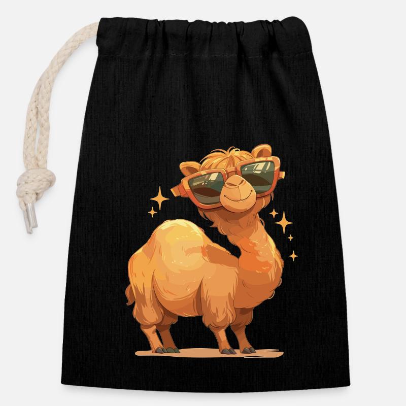 Camel Kamele Kamel - Verschließbarer Geschenkbeutel aus Baumwolle (14x20cm) - Schwarz