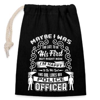 Police Officer I Love My Police Officer - Closable cotton gift bag (14x20cm) - black - Front