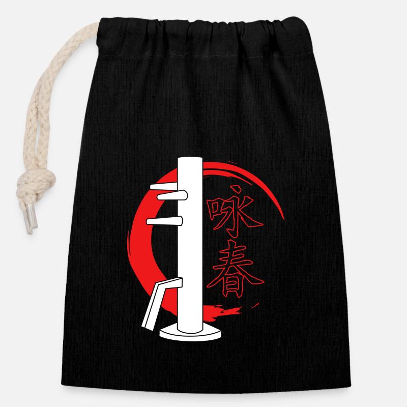 Wing Chun - Sac cadeau en coton avec cordon (14 x 20 cm) - noir
