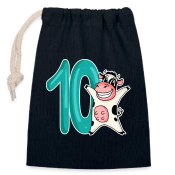 10ème anniversaire motif vache - dix - 10 ans - Sac cadeau en coton avec cordon (14 x 20 cm) - bleu marine - Devant