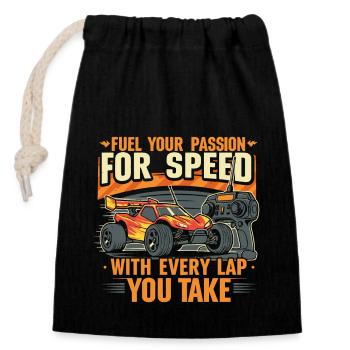Alimentez votre passion pour la vitesse à chaque tour que vous faites - Sac cadeau en coton avec cordon (14 x 20 cm) - noir - Devant