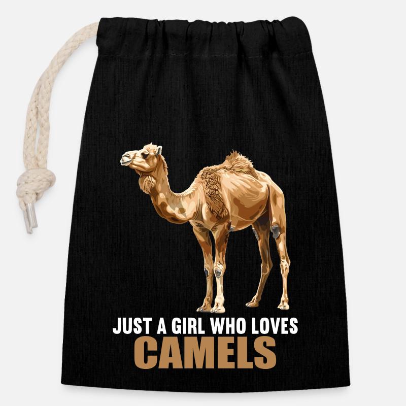 Camel Kamele Kamel - Verschließbarer Geschenkbeutel aus Baumwolle (14x20cm) - Schwarz