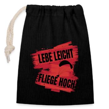 Live light, fly high – Paragliding Design - Closable cotton gift bag (14x20cm) - black - Front