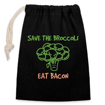 Retten Sie den Brokkoli Eat Bacon Schweinefleisch Speck - Verschließbarer Geschenkbeutel aus Baumwolle (14x20cm) - Schwarz - Vorne