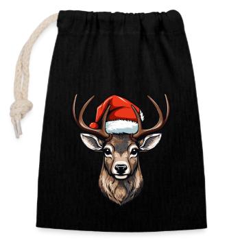 Deer Head Christmas Portrait - Closable cotton gift bag (14x20cm) - black - Front