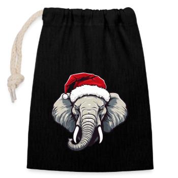 Elephant Head Christmas Portrait - Closable cotton gift bag (14x20cm) - black - Front