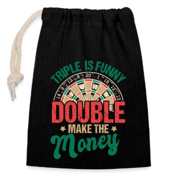 Triple Is Funny Double Make Money Dart - Verschließbarer Geschenkbeutel aus Baumwolle (14x20cm) - Schwarz - Vorne
