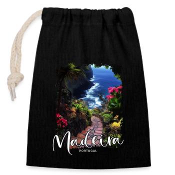 Île de Madère Portugal Vacances Visites Souvenirs - Sac cadeau en coton avec cordon (14 x 20 cm) - noir - Devant