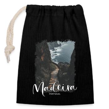 Île de Madère Portugal Vacances Visites Souvenirs - Sac cadeau en coton avec cordon (14 x 20 cm) - noir - Devant