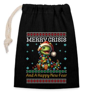 Dino Merry Crisis Weihnachten Noël laid - Sac cadeau en coton avec cordon (14 x 20 cm) - noir - Devant